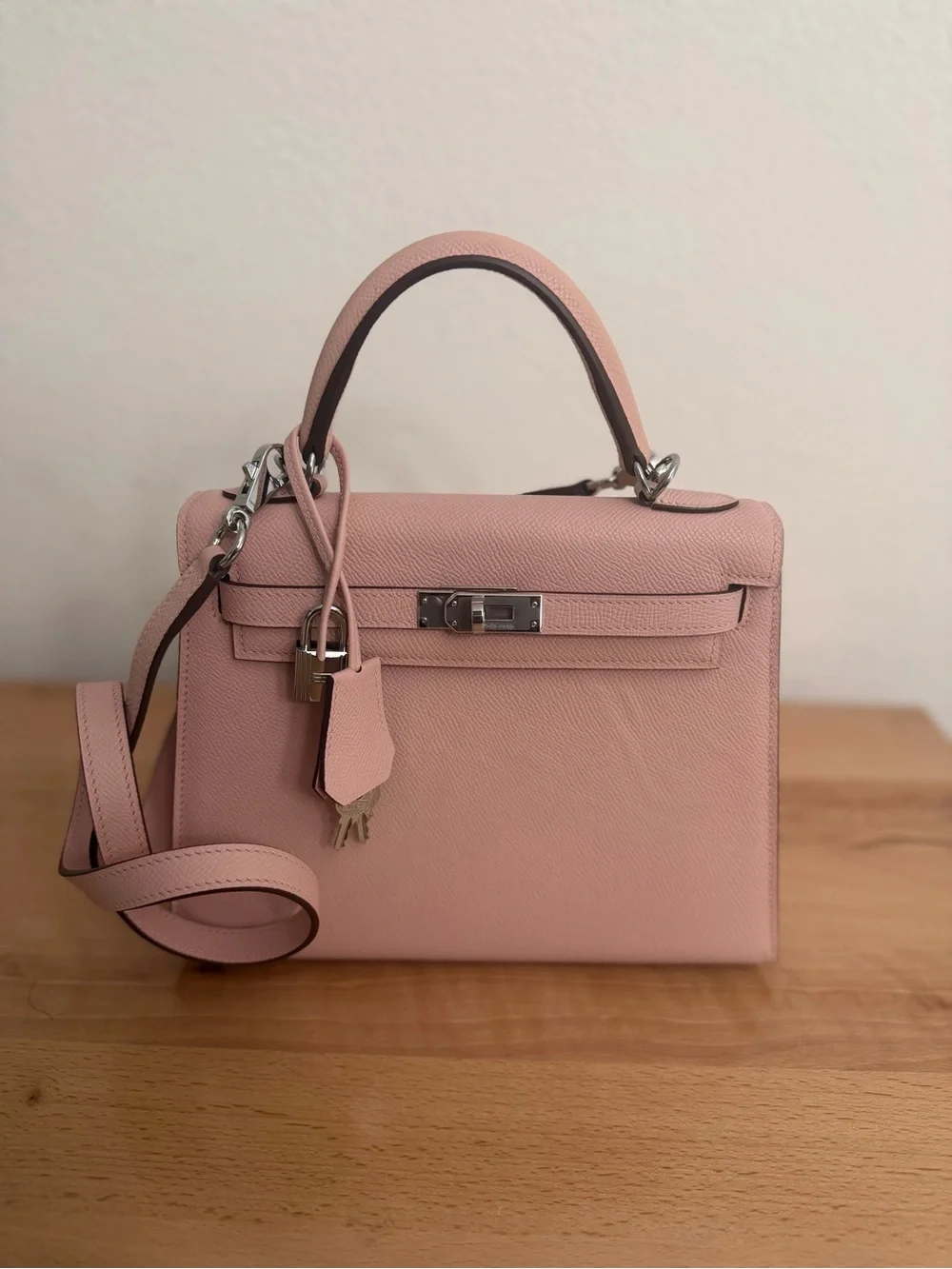 IMPORTED KELLY EPSOM PINK ROSE SAKURA 25 CM PHW SELLIER